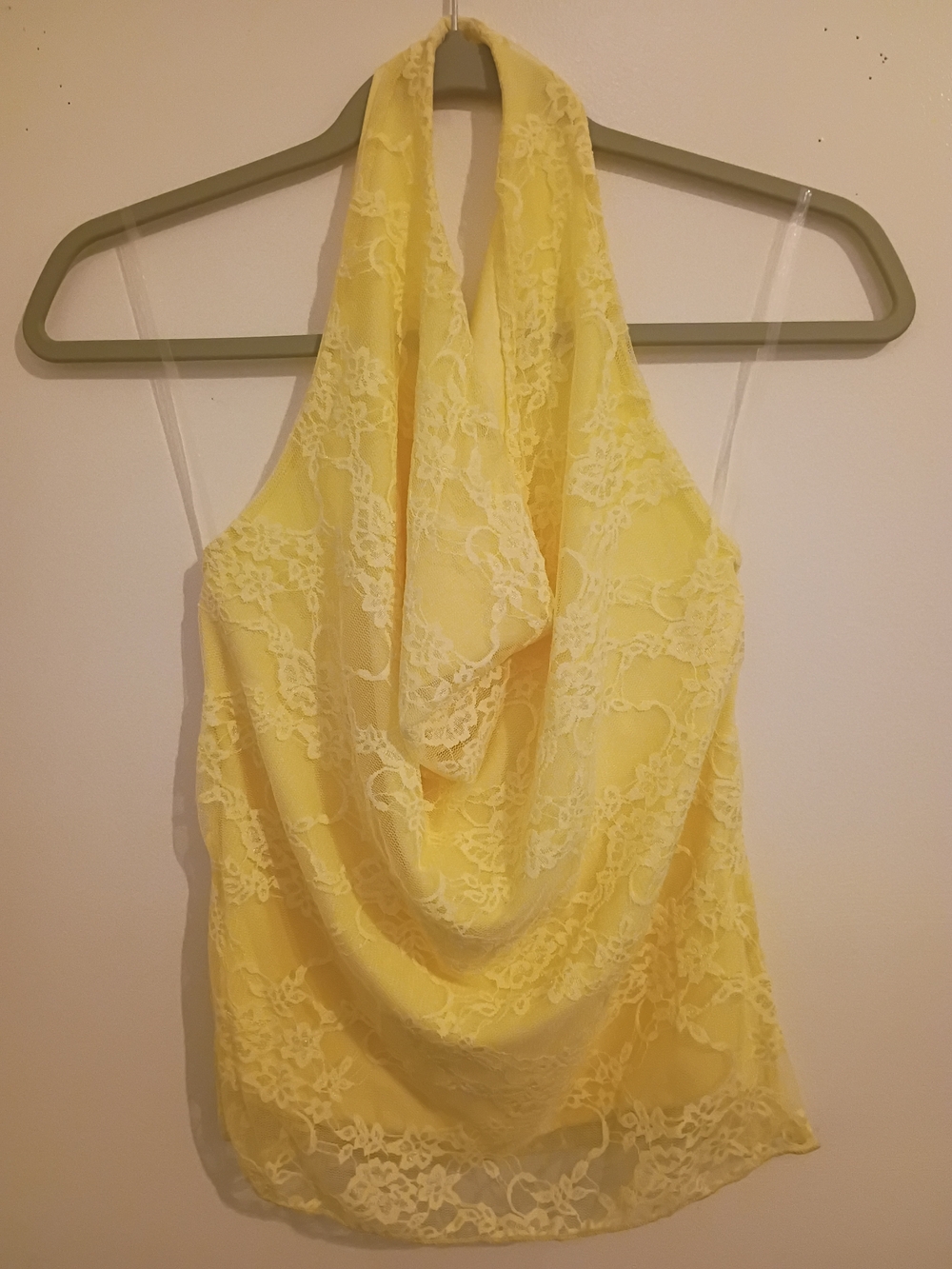 See You Monday‎ Yellow Lace Draped Halter Cami Sz L N W T